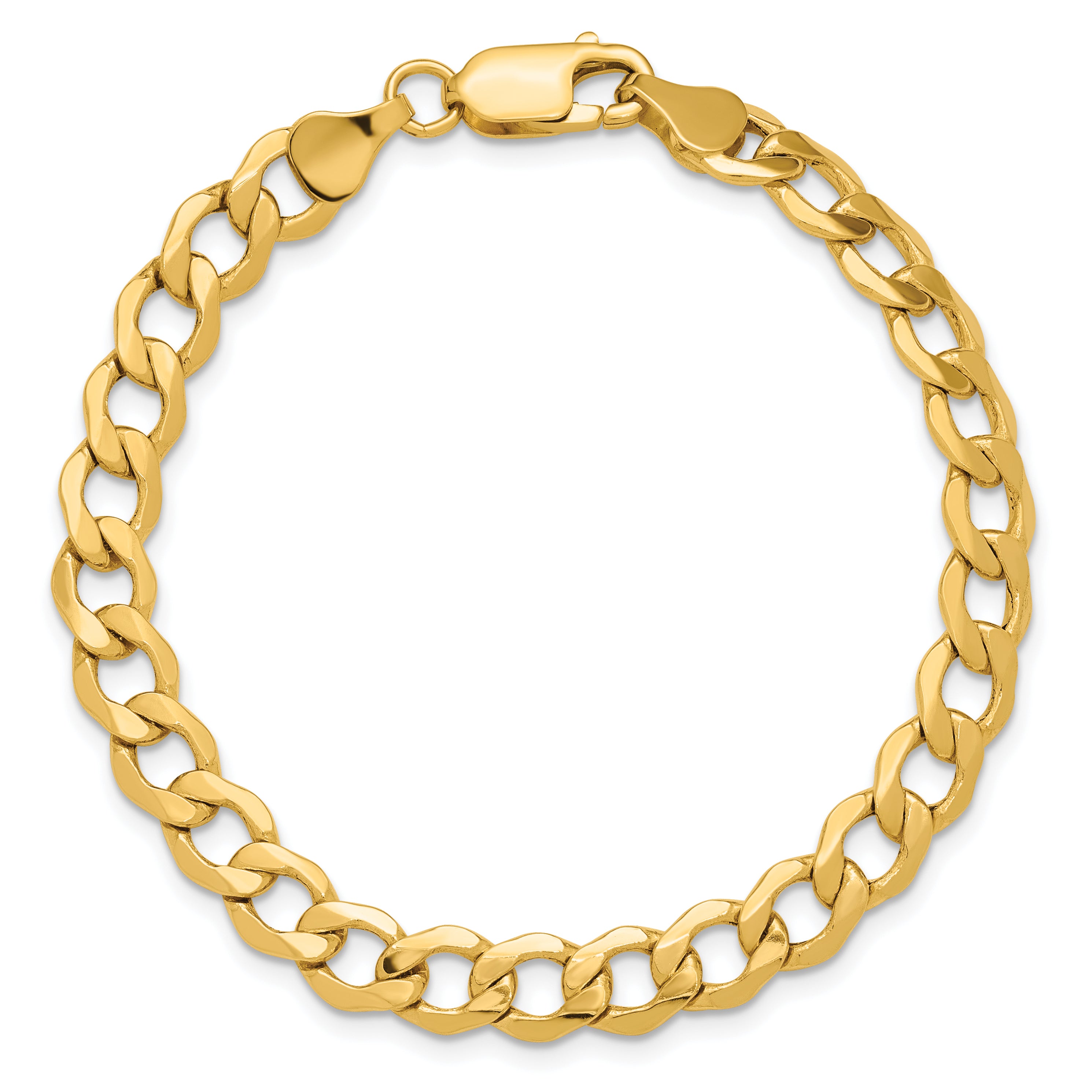 14K Yellow Gold 7 inch 6.5mm Semi-Solid Curb with Lobster Clasp Bracelet
