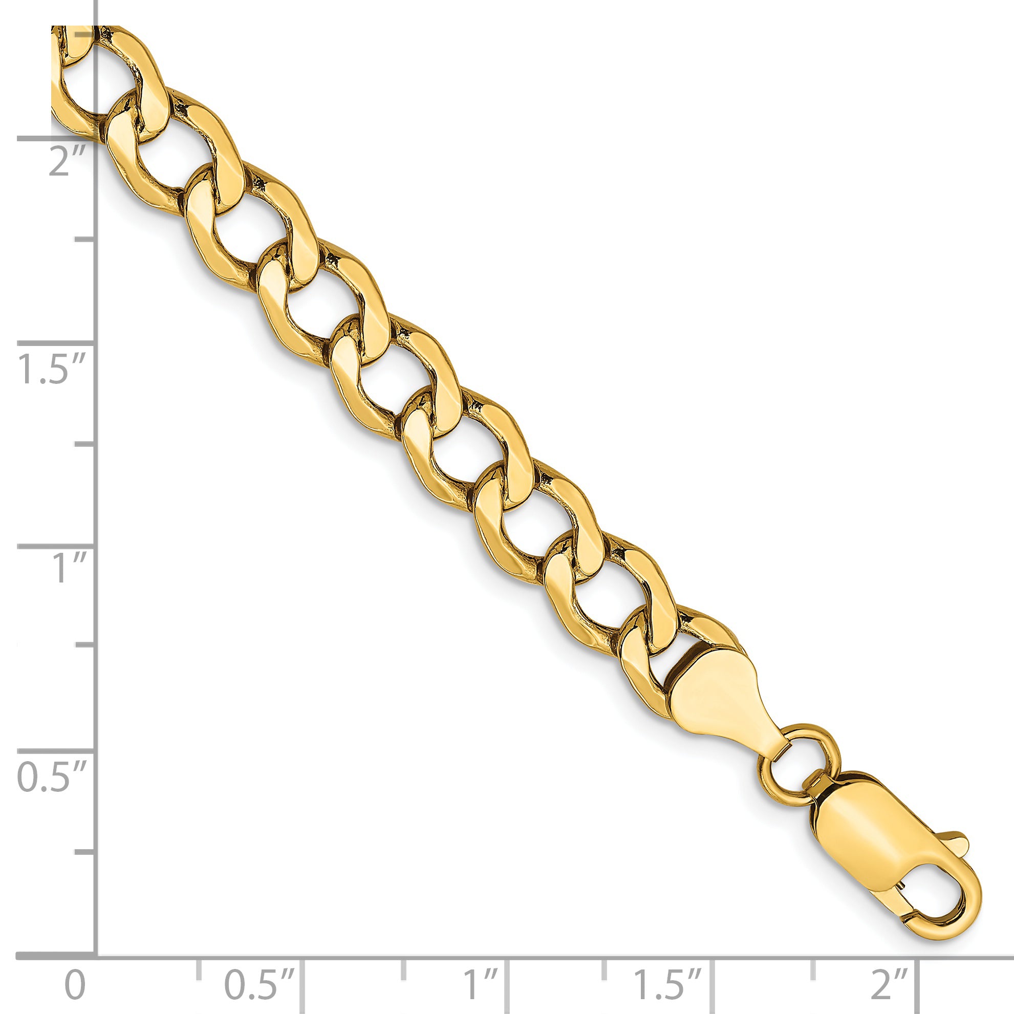 14K Yellow Gold 7 inch 6.5mm Semi-Solid Curb with Lobster Clasp Bracelet