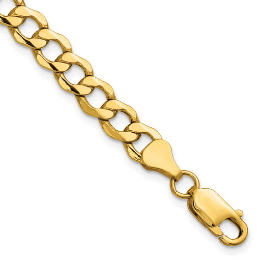 14K Yellow Gold 7 inch 6.5mm Semi-Solid Curb with Lobster Clasp Bracelet
