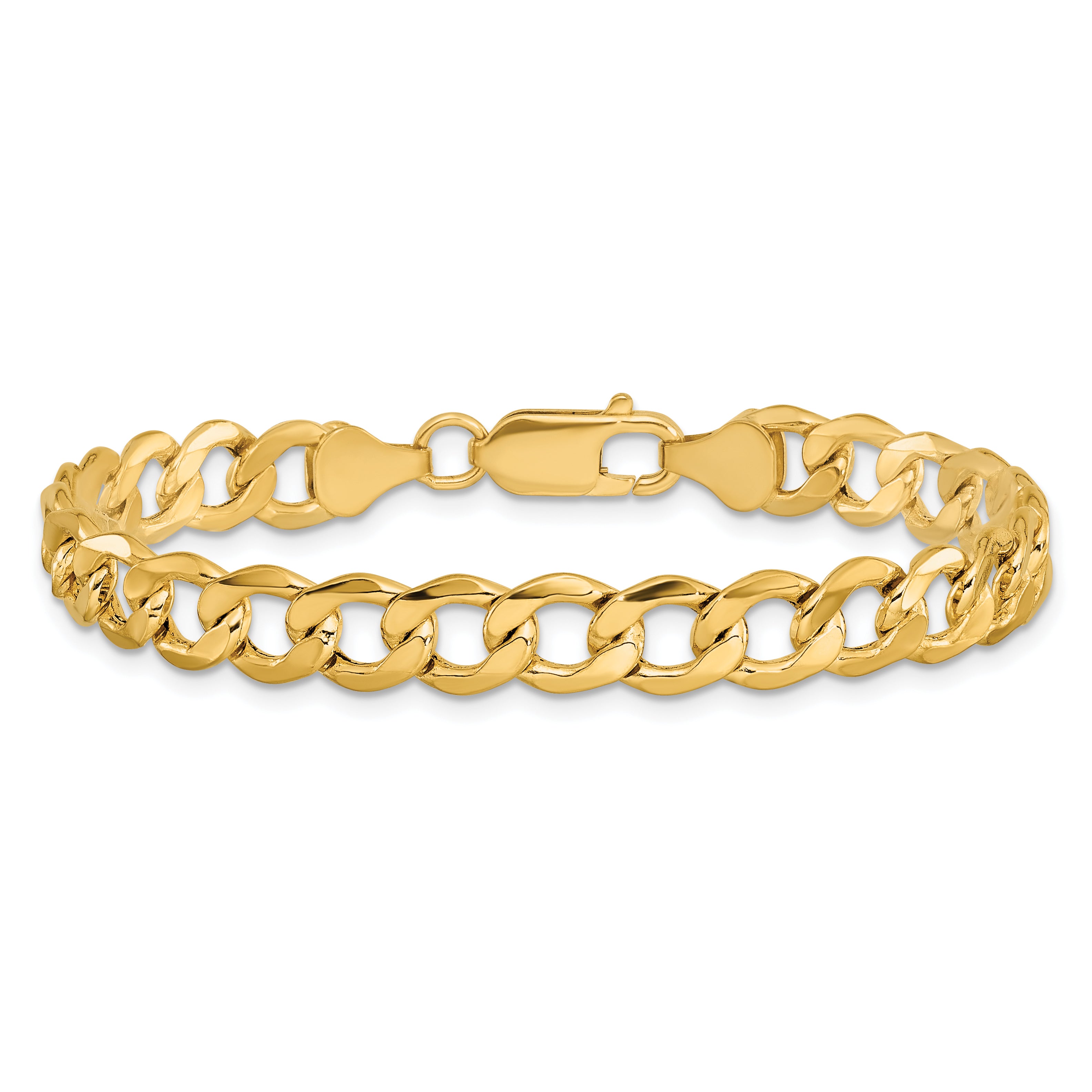 14K Yellow Gold 7 inch 7mm Semi-Solid Curb with Lobster Clasp Bracelet
