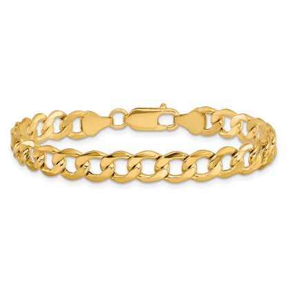 14K Yellow Gold 7 inch 7mm Semi-Solid Curb with Lobster Clasp Bracelet