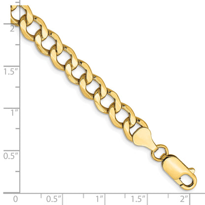14K Yellow Gold 7 inch 7mm Semi-Solid Curb with Lobster Clasp Bracelet