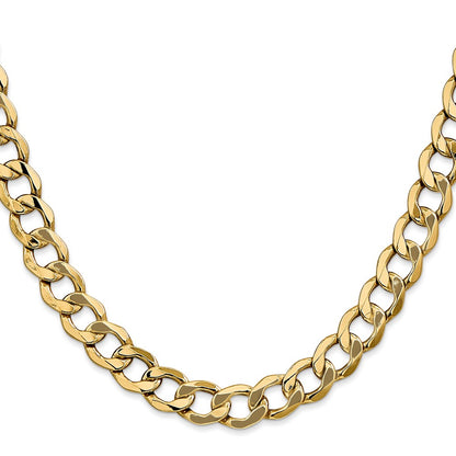 14K Yellow Gold 9mm Semi-Solid Curb With Lobster Clasp Chain Necklace