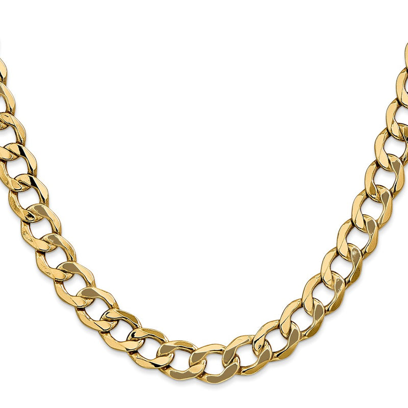 14K Yellow Gold 9mm Semi-Solid Curb With Lobster Clasp Chain Necklace