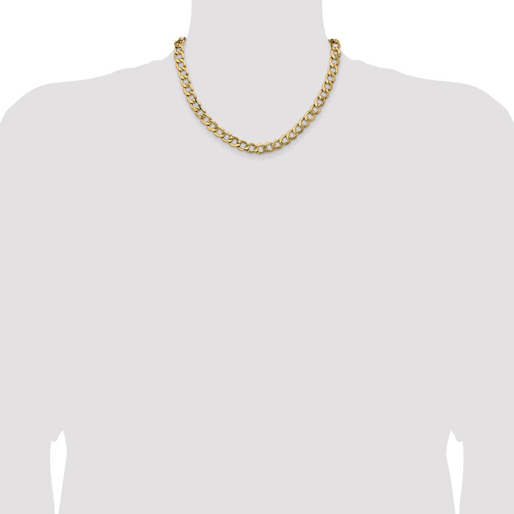 14K Yellow Gold 9mm Semi-Solid Curb With Lobster Clasp Chain Necklace