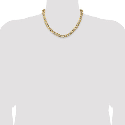 14K Yellow Gold 9mm Semi-Solid Curb With Lobster Clasp Chain Necklace