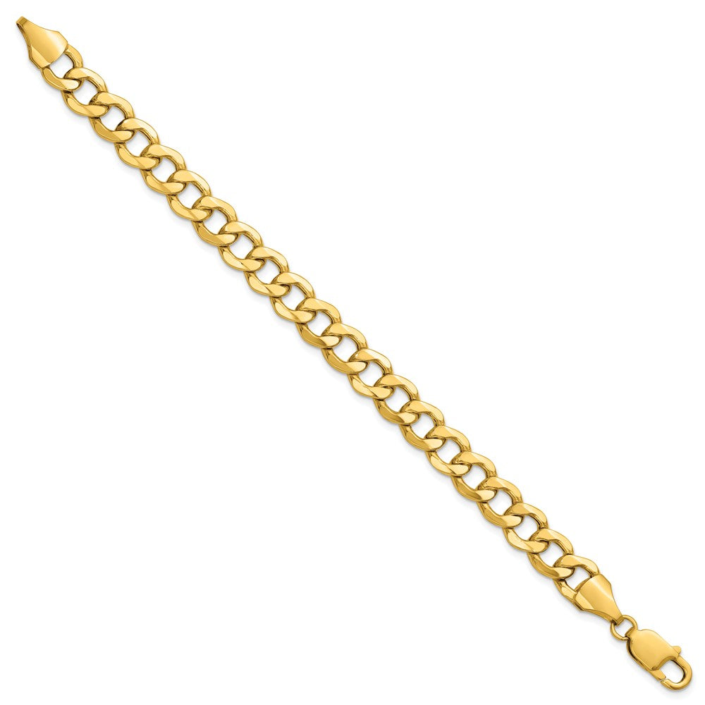 14K Yellow Gold 9mm Semi-Solid Curb With Lobster Clasp Chain Bracelet