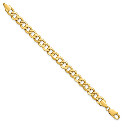 14K Yellow Gold 9mm Semi-Solid Curb With Lobster Clasp Chain Bracelet