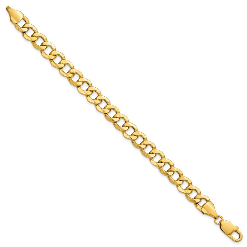 14K Yellow Gold 9mm Semi-Solid Curb With Lobster Clasp Chain Bracelet
