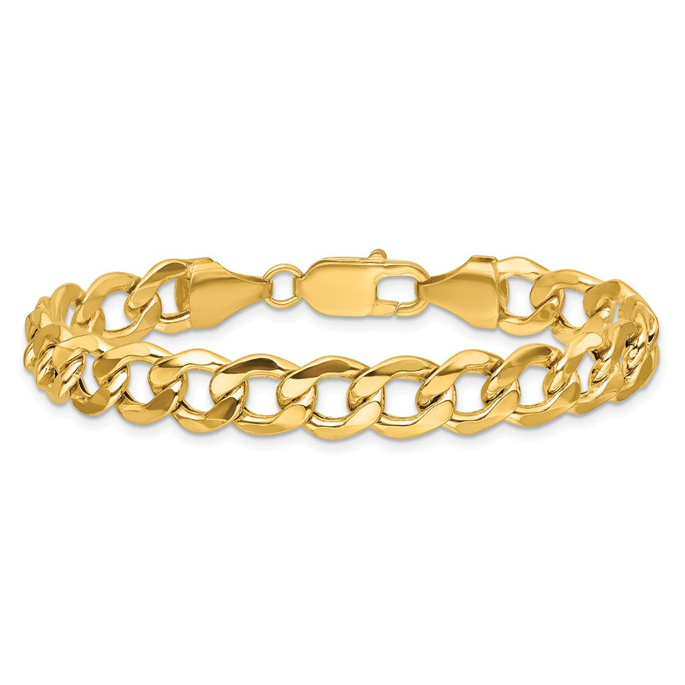 14K Yellow Gold 9mm Semi-Solid Curb With Lobster Clasp Chain Bracelet