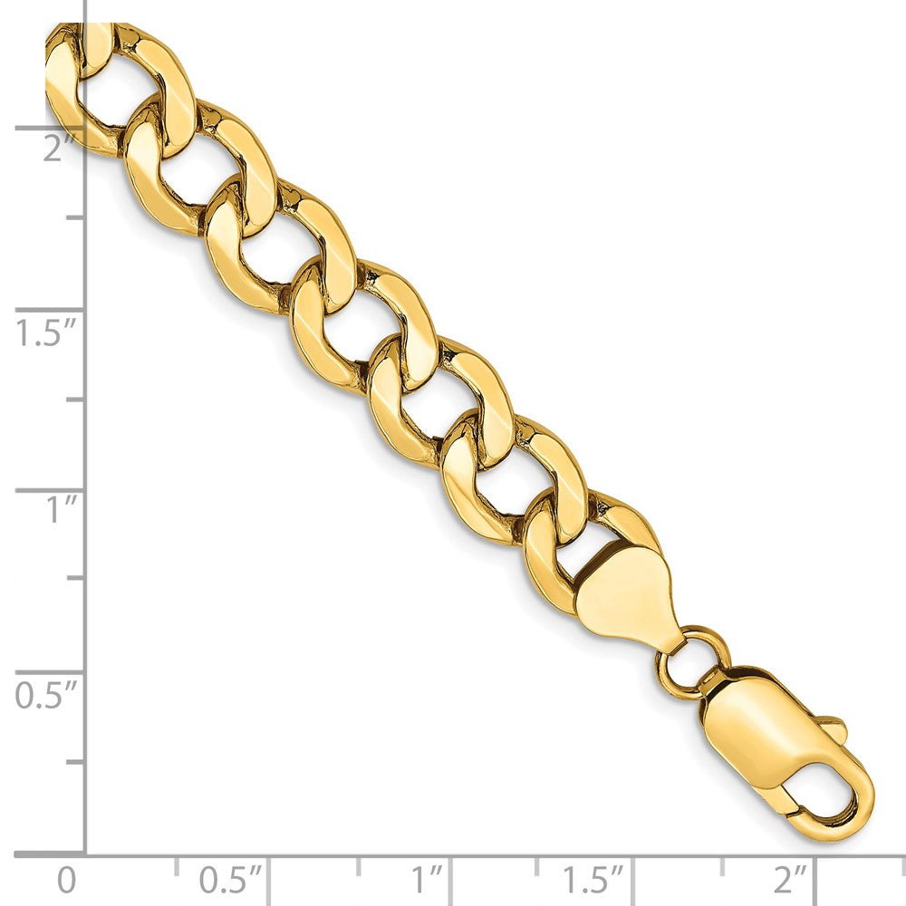 14K Yellow Gold 9mm Semi-Solid Curb With Lobster Clasp Chain Bracelet