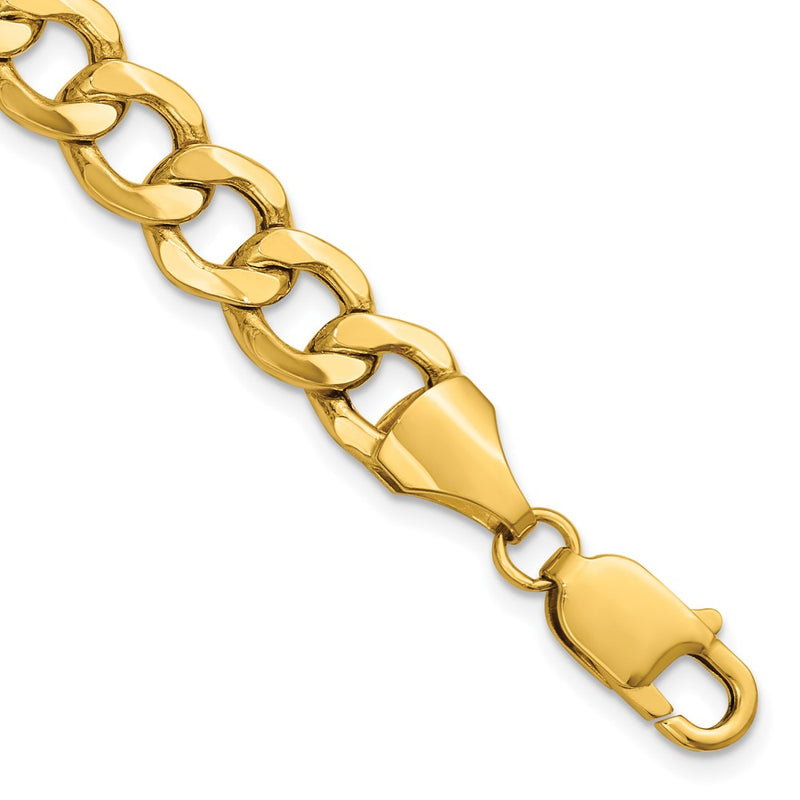 14K Yellow Gold 9mm Semi-Solid Curb With Lobster Clasp Chain Bracelet