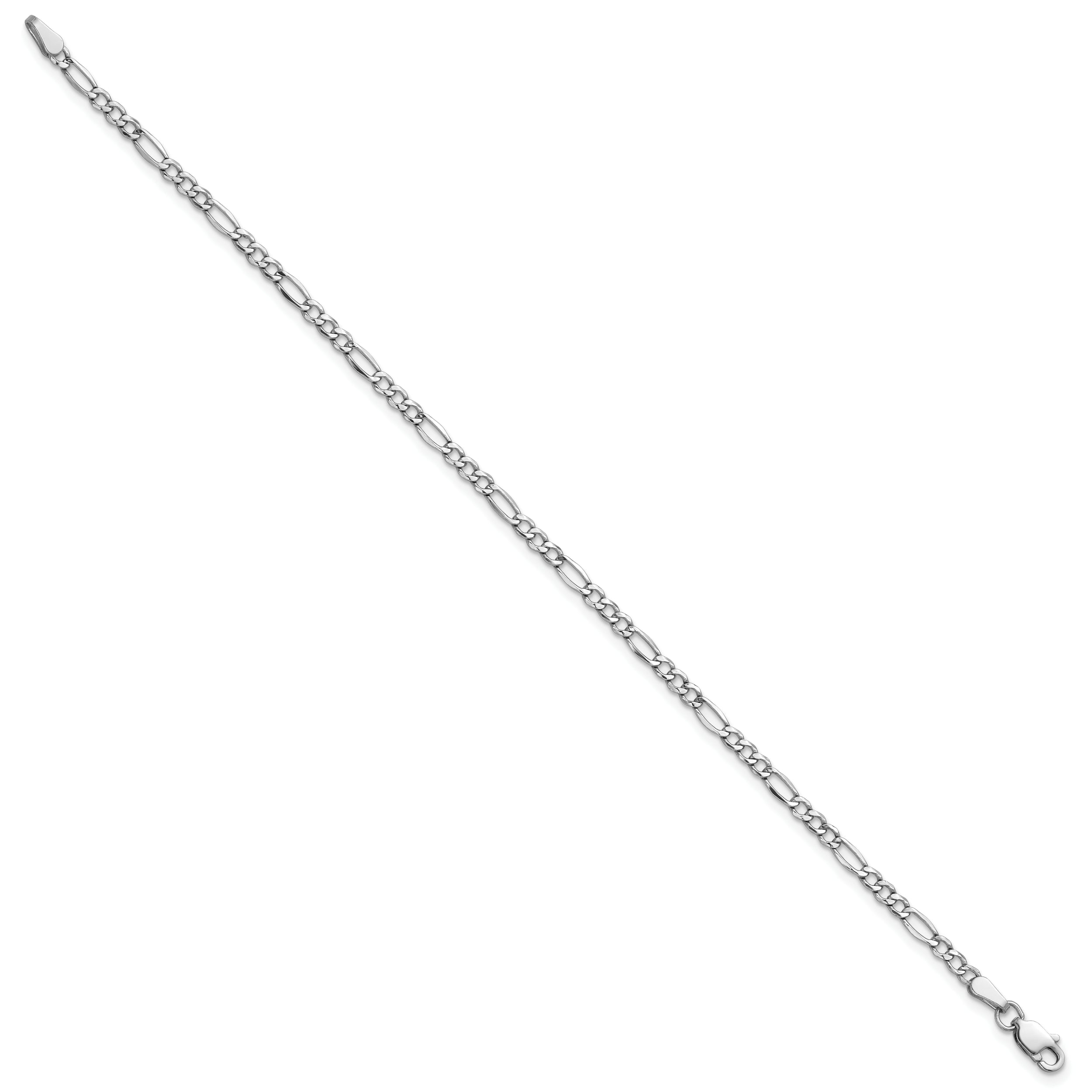 14K White Gold 10 Inch 2.5mm Semi-Solid Figaro With Lobster Clasp Chain Anklet