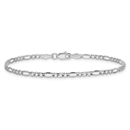 14K White Gold 10 Inch 2.5mm Semi-Solid Figaro With Lobster Clasp Chain Anklet