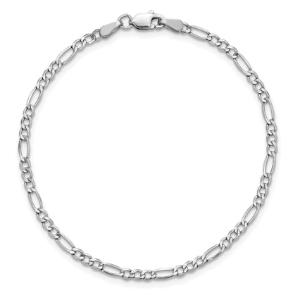 14K White Gold 10 Inch 2.5mm Semi-Solid Figaro With Lobster Clasp Chain Anklet
