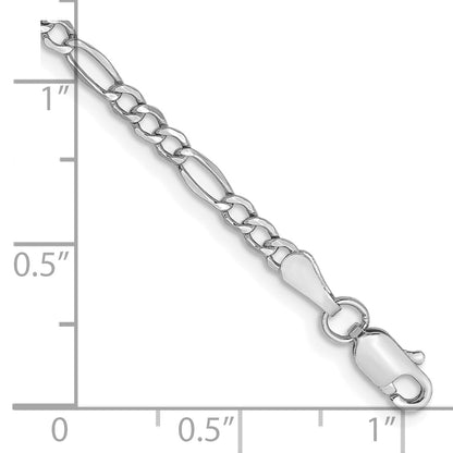 14K White Gold 10 Inch 2.5mm Semi-Solid Figaro With Lobster Clasp Chain Anklet