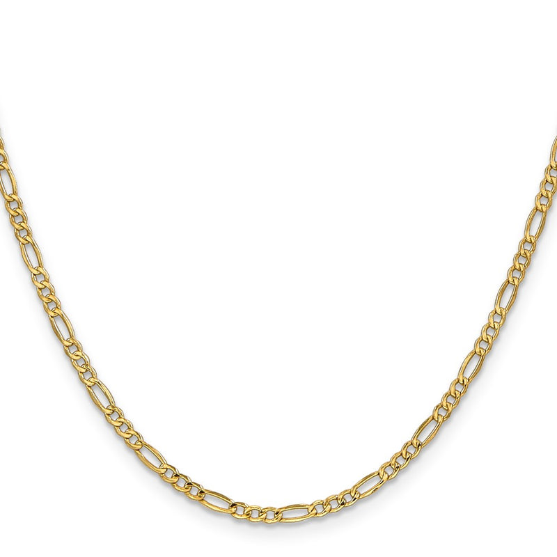 14K Yellow Gold 28 inch 2.5mm Semi-Solid Figaro with Lobster Clasp Chain Necklace