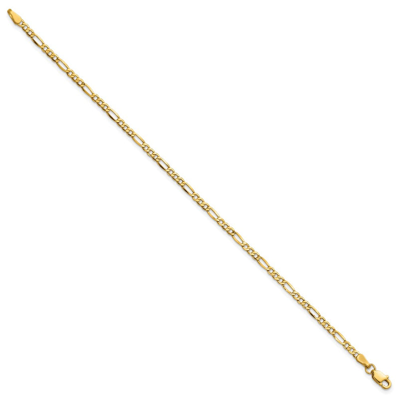 8 Inch 14K Yellow Gold 2.5mm Semi-Solid Figaro Chain Bracelet