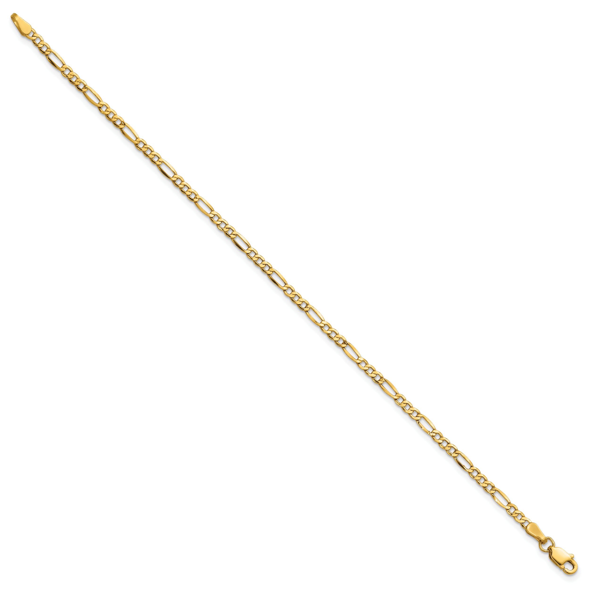 8 Inch 14K Yellow Gold 2.5mm Semi-Solid Figaro Chain Bracelet