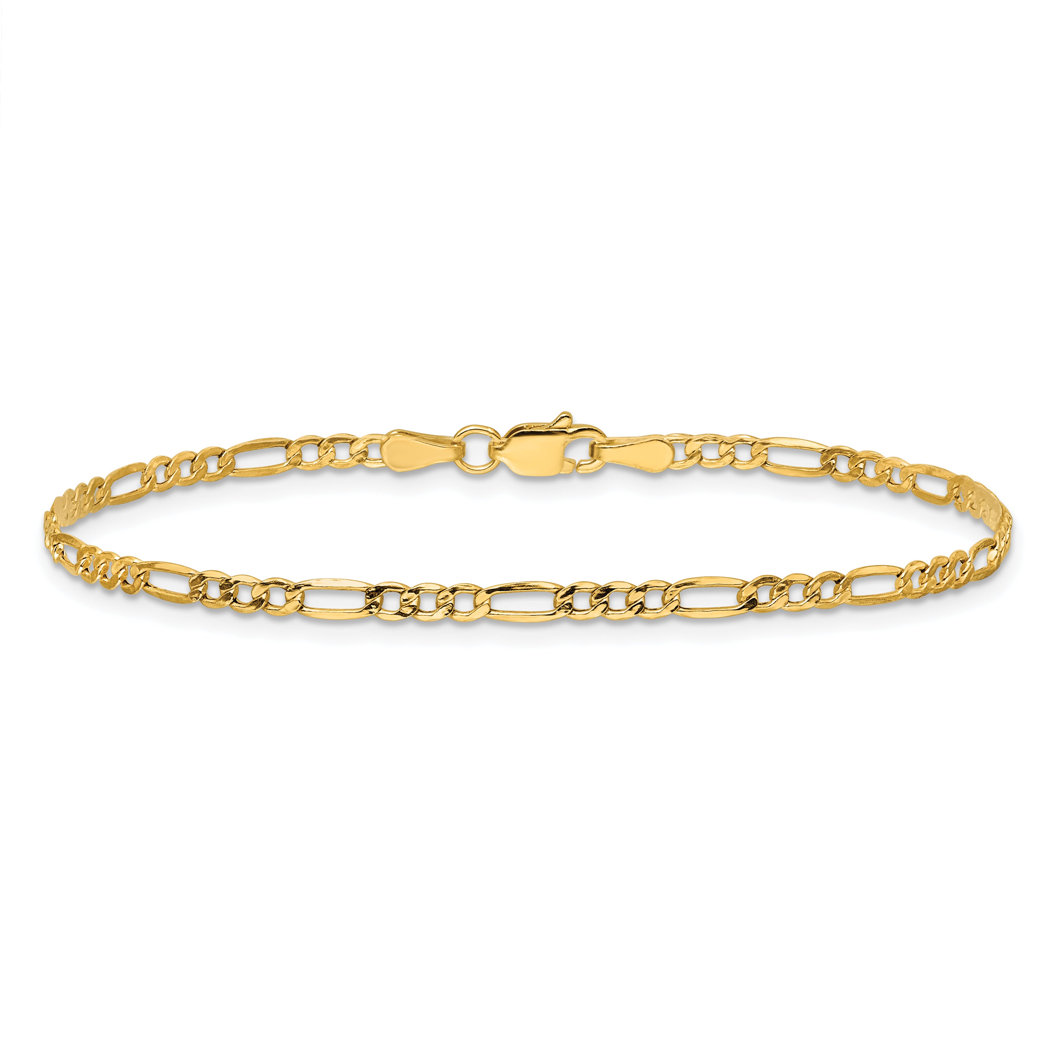 8 Inch 14K Yellow Gold 2.5mm Semi-Solid Figaro Chain Bracelet