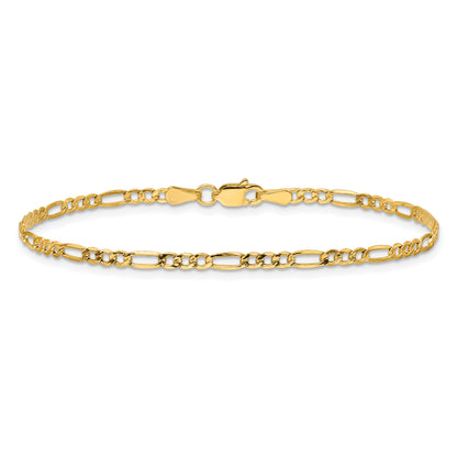 8 Inch 14K Yellow Gold 2.5mm Semi-Solid Figaro Chain Bracelet
