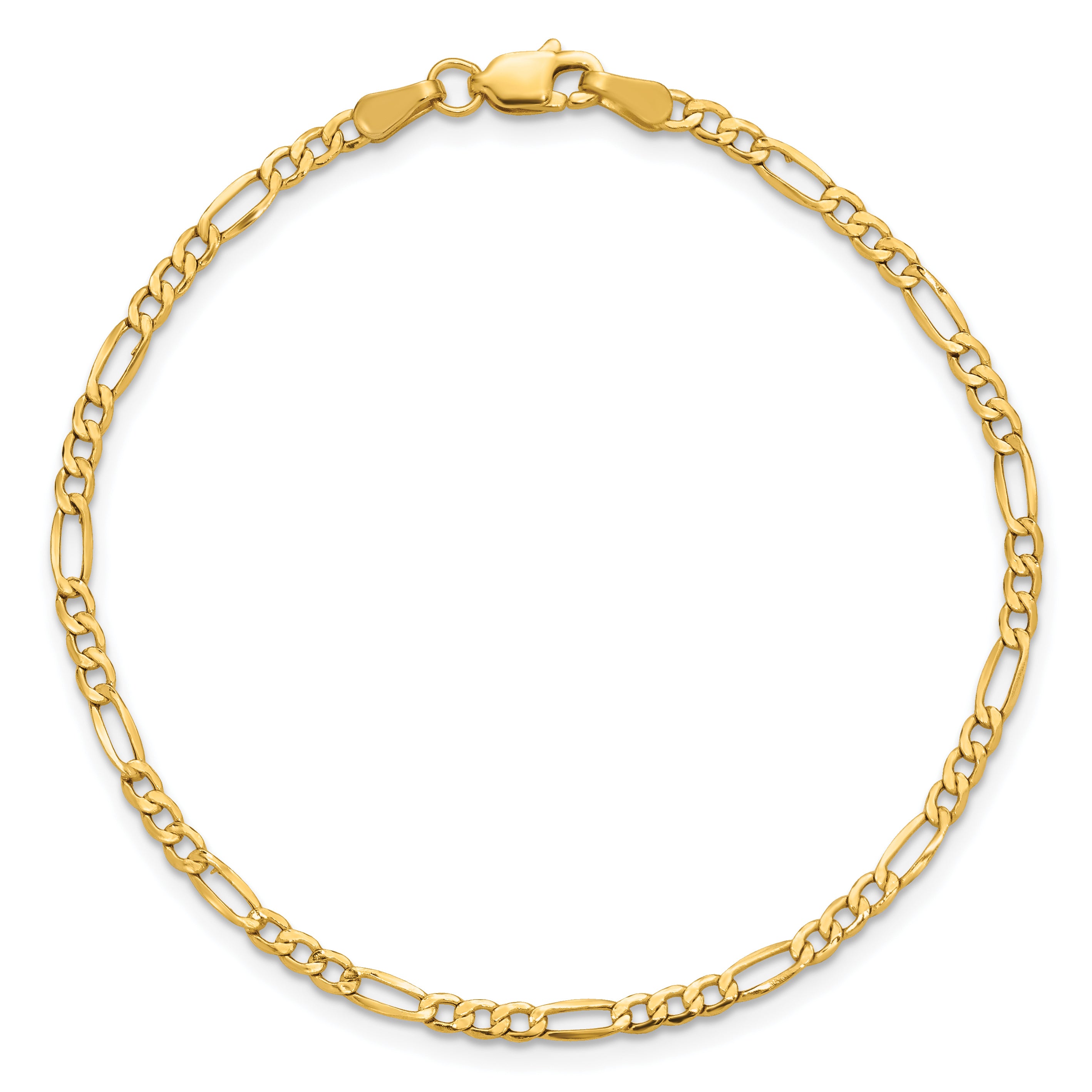 8 Inch 14K Yellow Gold 2.5mm Semi-Solid Figaro Chain Bracelet