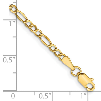 8 Inch 14K Yellow Gold 2.5mm Semi-Solid Figaro Chain Bracelet