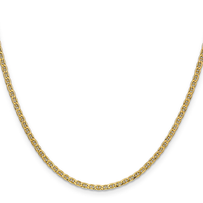 14K Yellow Gold 16 inch 2.4mm Semi-Solid Anchor with Spring Ring Clasp Chain Necklace