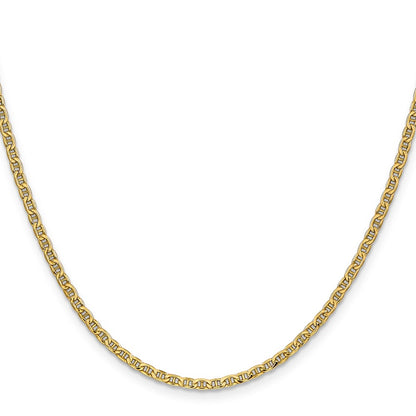 14K Yellow Gold 22 inch 2.4mm Semi-Solid Anchor with Spring Ring Clasp Chain Necklace