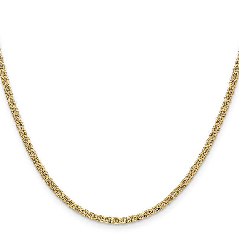 14K Yellow Gold 24 inch 2.4mm Semi-Solid Anchor with Spring Ring Clasp Chain Necklace