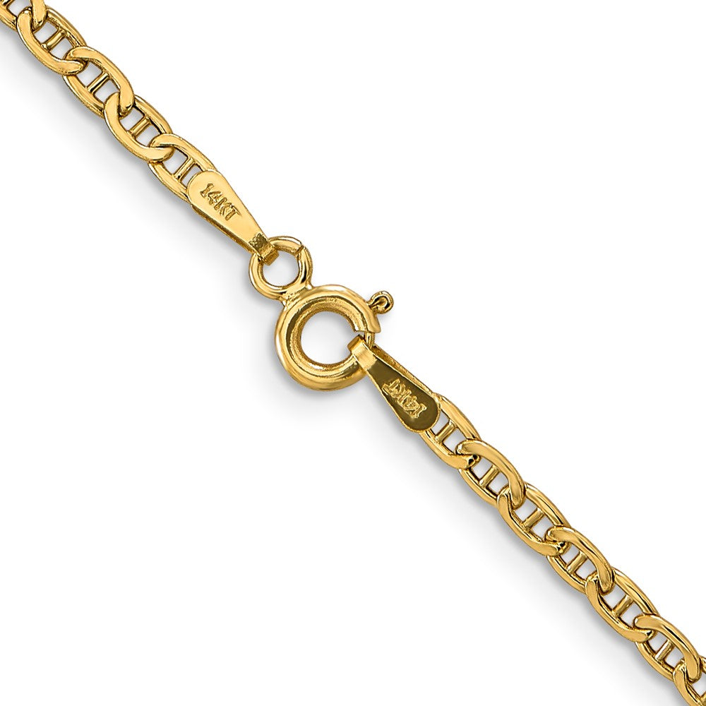 14K Yellow Gold 22 inch 2.4mm Semi-Solid Anchor with Spring Ring Clasp Chain Necklace
