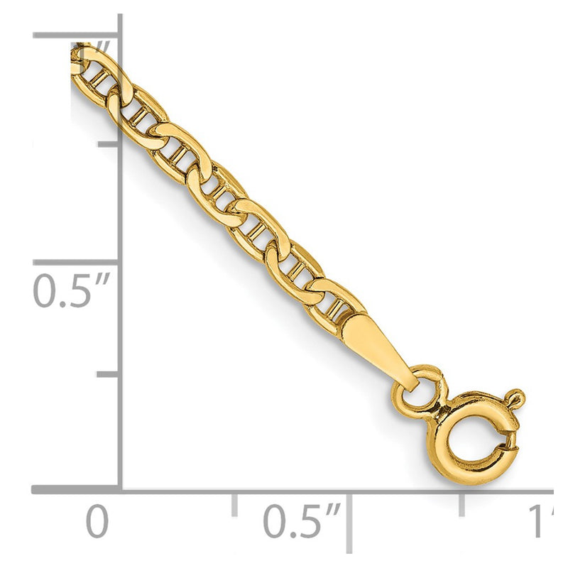 14K Yellow Gold 9 inch 2.4mm Semi-Solid Anchor with Spring Ring Clasp Anklet
