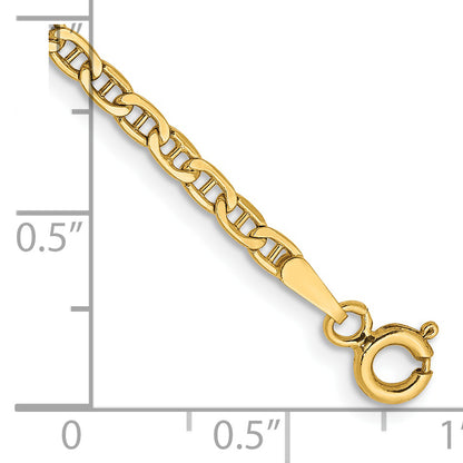 14K Yellow Gold 9 inch 2.4mm Semi-Solid Anchor with Spring Ring Clasp Anklet