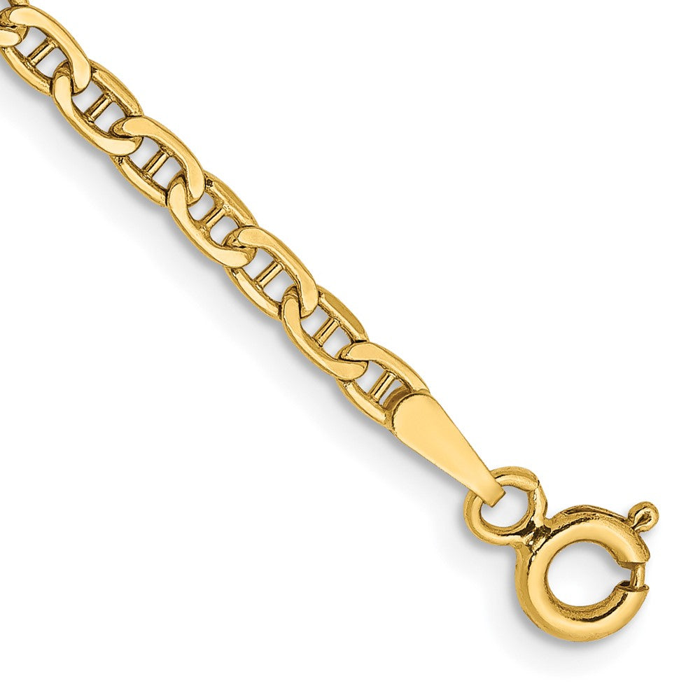 14K Yellow Gold 2.4mm Semi-Solid Anchor With Spring Ring Clasp Chain Bracelet