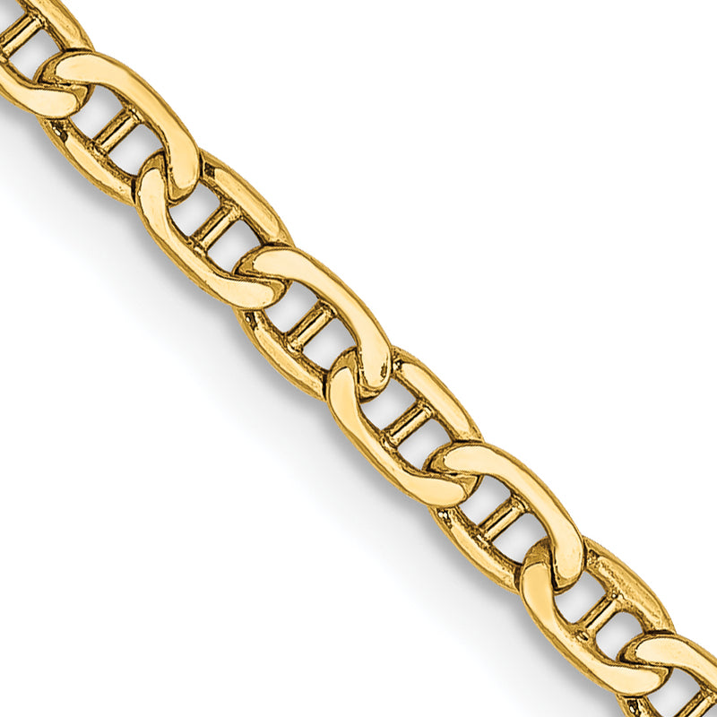 14K Yellow Gold 16 inch 2.4mm Semi-Solid Anchor with Spring Ring Clasp Chain Necklace