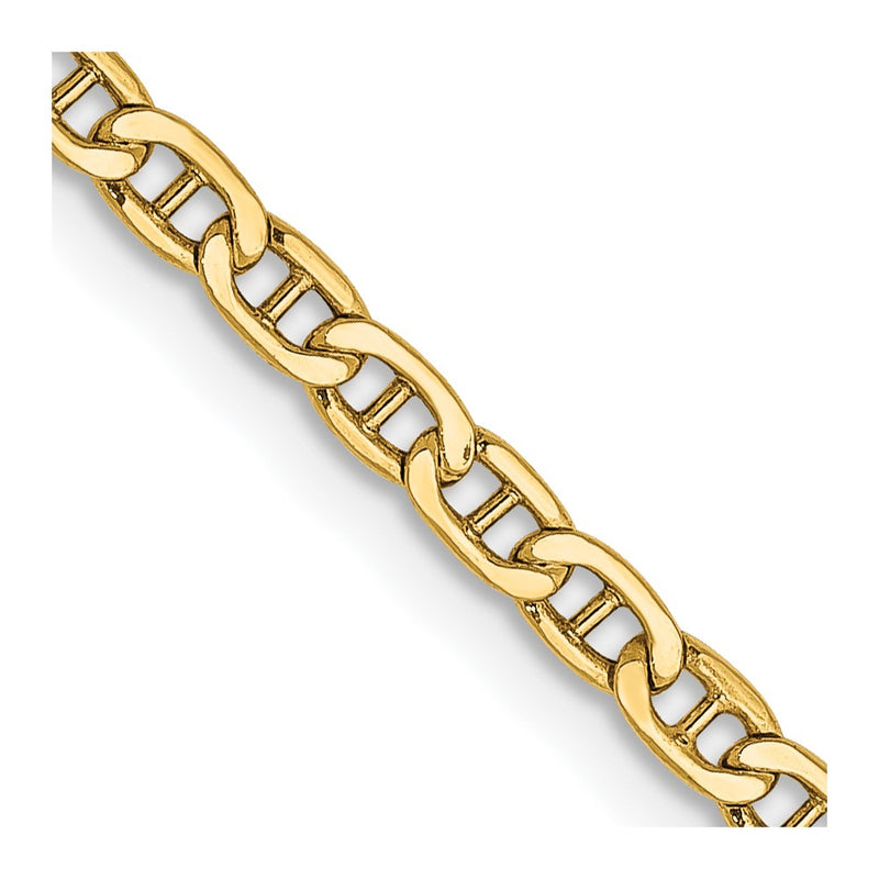 14K Yellow Gold 18 inch 2.4mm Semi-Solid Anchor with Spring Ring Clasp Chain Necklace