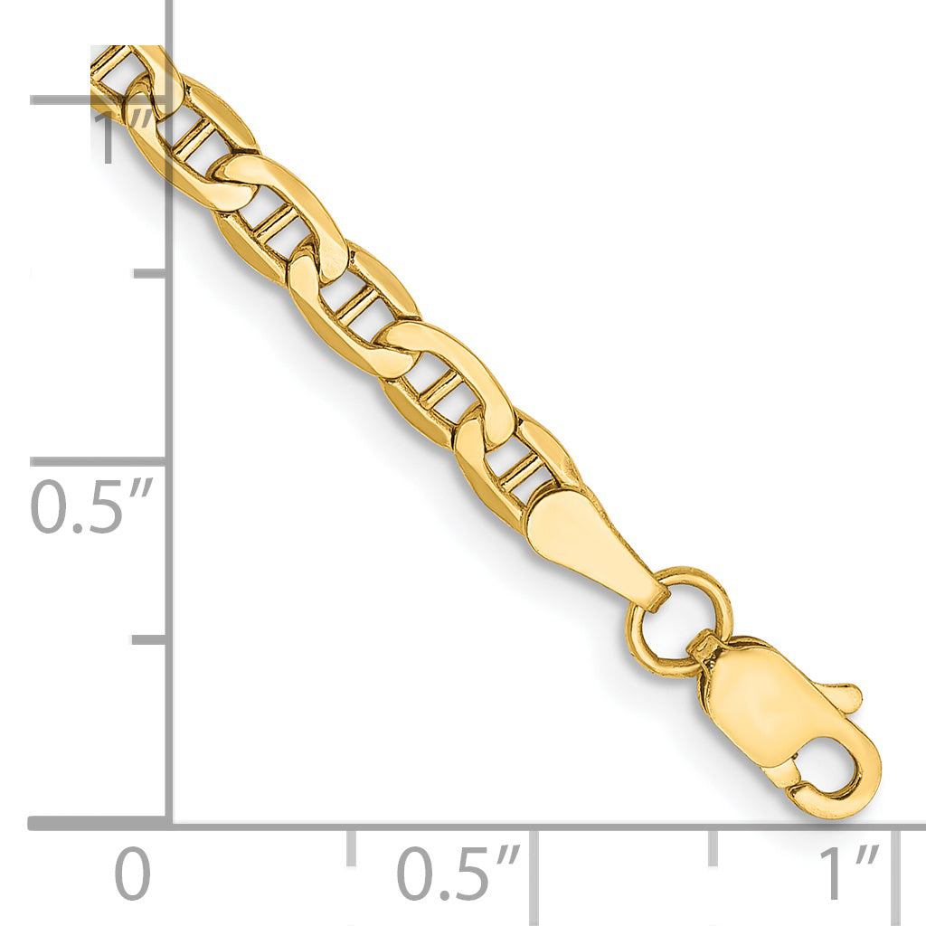 14K Yellow Gold 10 inch 3.2mm Semi-Solid Anchor with Lobster Clasp Anklet