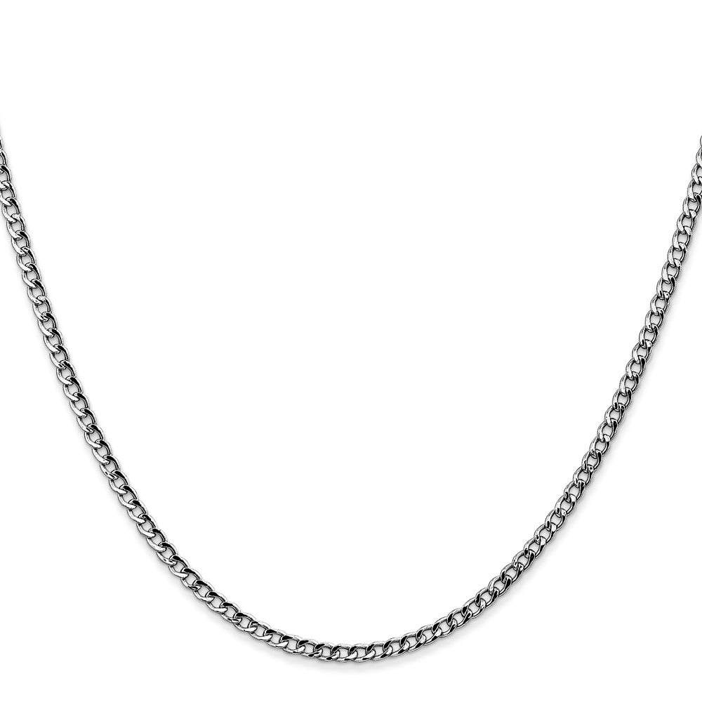 14K White Gold 2.5mm Semi-Solid Curb With Lobster Clasp Chain Necklace