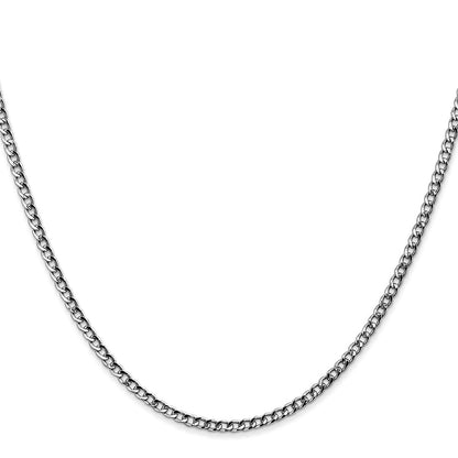 14K White Gold 2.5mm Semi-Solid Curb With Lobster Clasp Chain Necklace