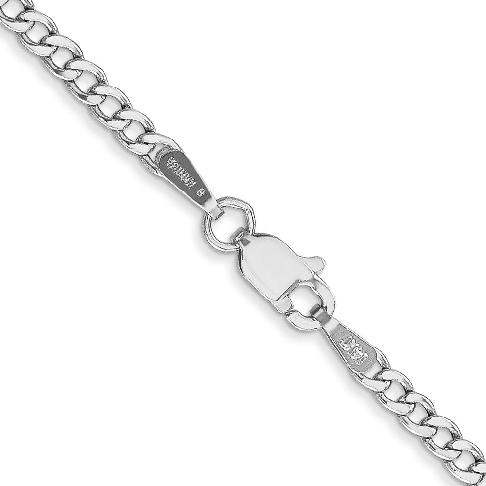 14K White Gold 2.5mm Semi-Solid Curb With Lobster Clasp Chain Necklace
