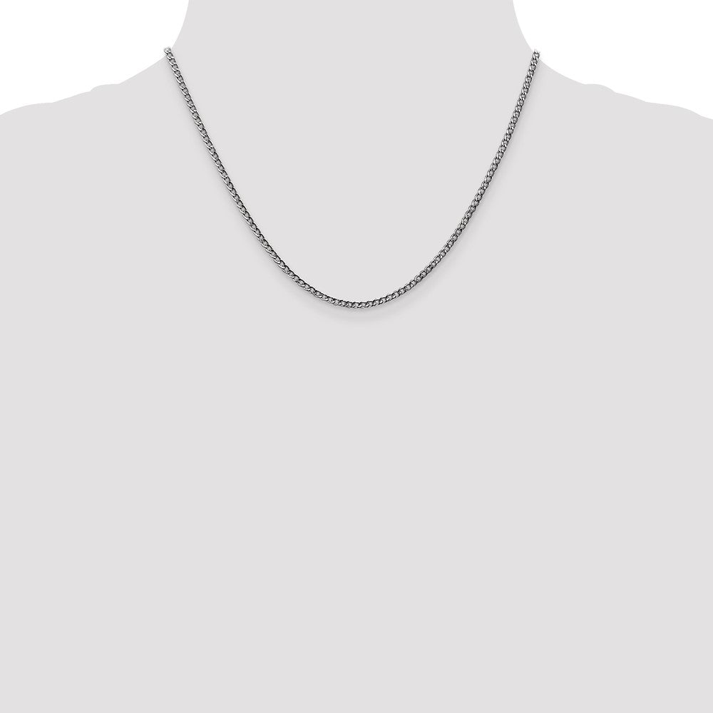 14K White Gold 2.5mm Semi-Solid Curb With Lobster Clasp Chain Necklace