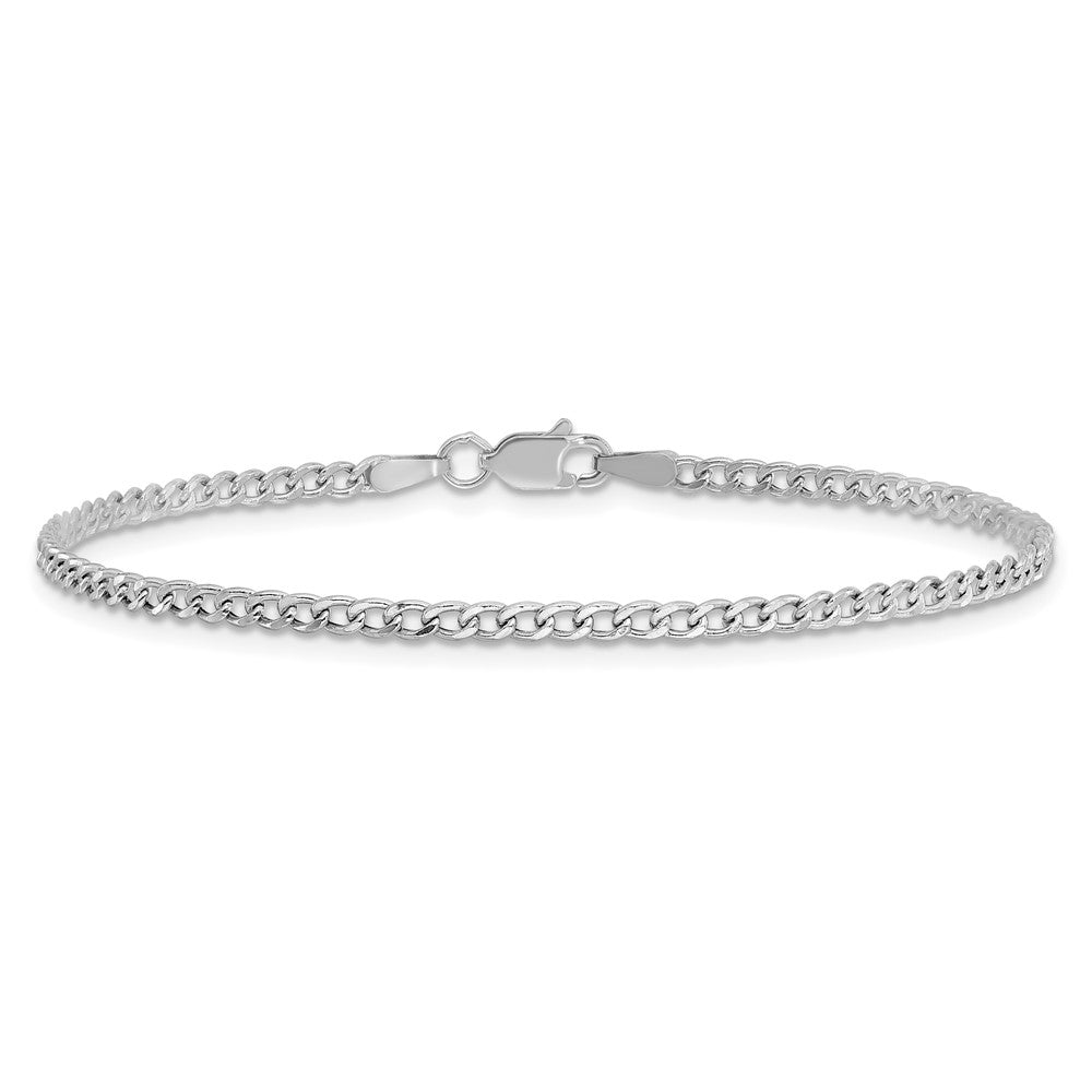 14K White Gold 2.5mm Semi-Solid Curb With Lobster Clasp Chain Anklet