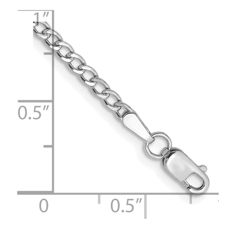 14K White Gold 2.5mm Semi-Solid Curb With Lobster Clasp Chain Anklet