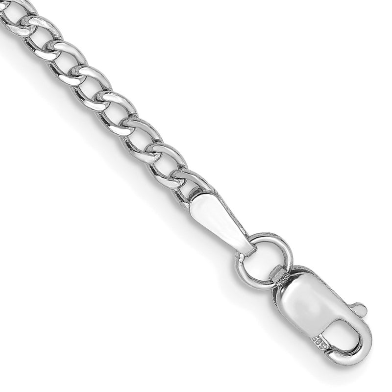 14K White Gold 2.5mm Semi-Solid Curb With Lobster Clasp Chain Anklet