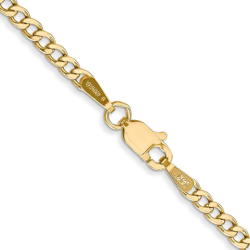 14K Yellow Gold 22 inch 2.5mm Semi-Solid Curb with Lobster Clasp Chain Necklace