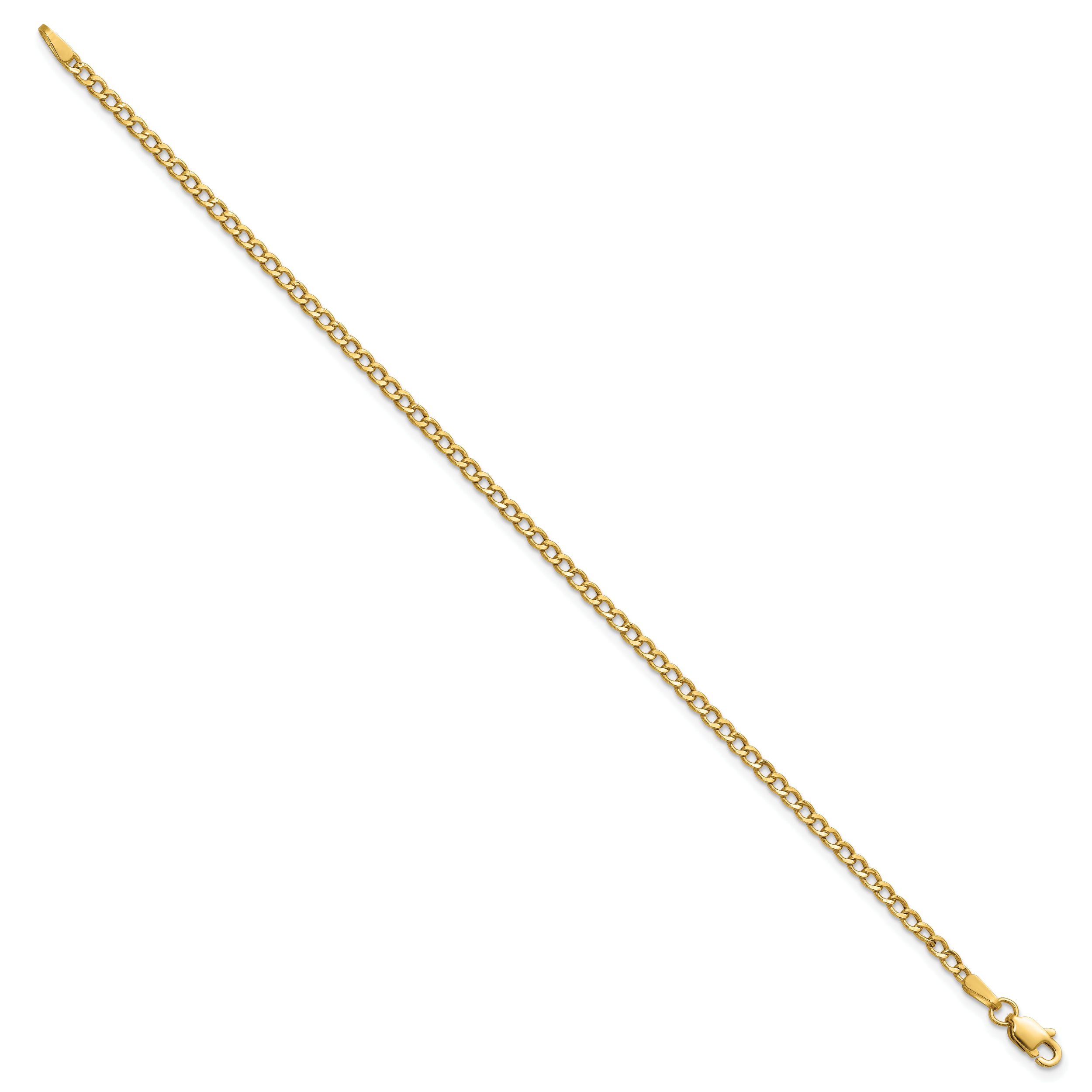 14K Yellow Gold 9 inch 2.5mm Semi-Solid Curb with Lobster Clasp Anklet