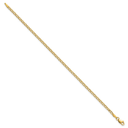14K Yellow Gold 9 inch 2.5mm Semi-Solid Curb with Lobster Clasp Anklet