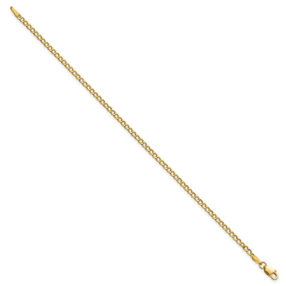 8 Inch 14K Yellow Gold 2.5mm Semi-Solid Curb Link Chain Bracelet