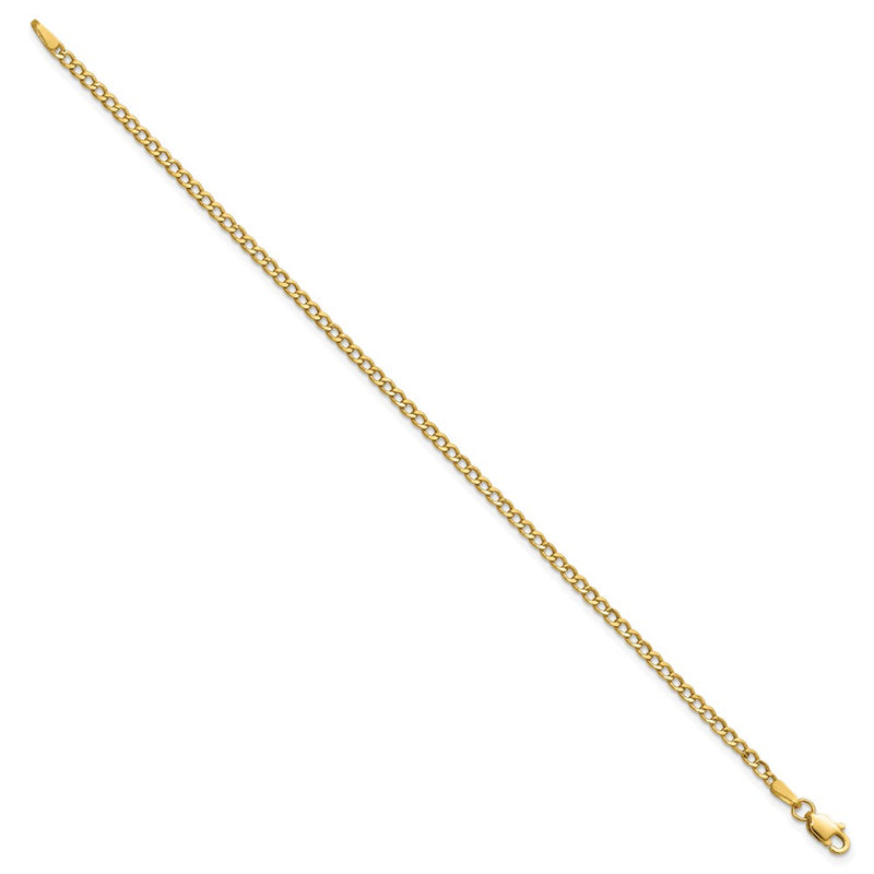 8 Inch 14K Yellow Gold 2.5mm Semi-Solid Curb Link Chain Bracelet