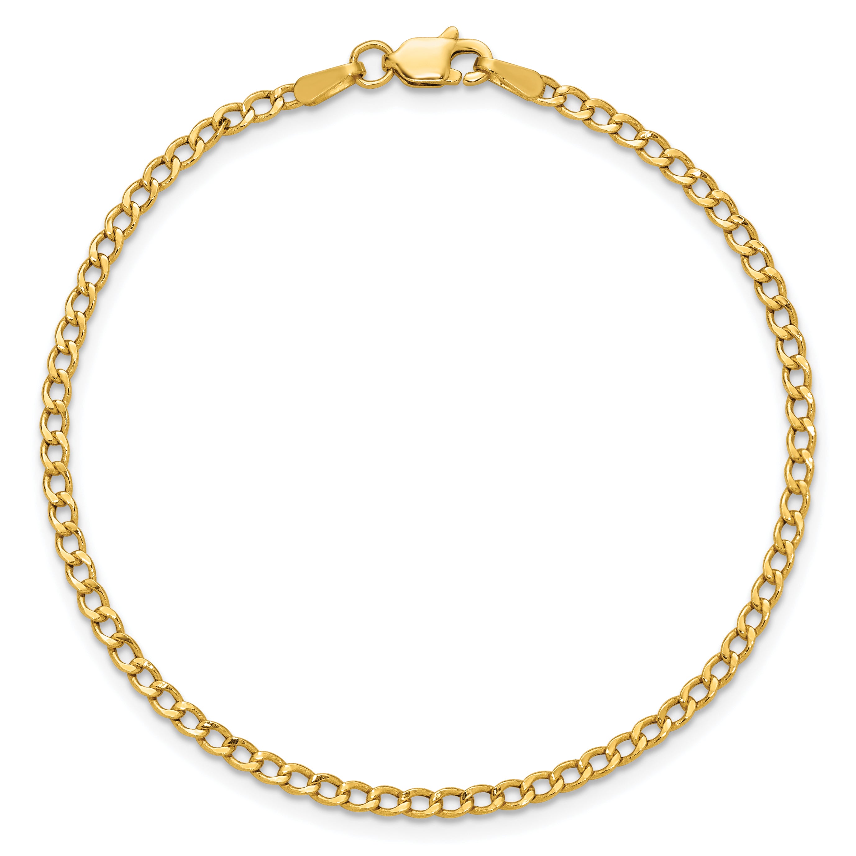 14K Yellow Gold 9 inch 2.5mm Semi-Solid Curb with Lobster Clasp Anklet